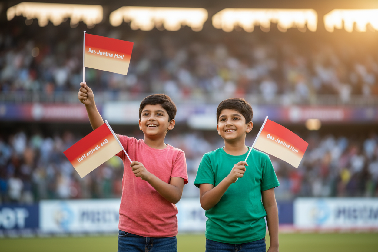 Bas Jeetna Hai! Cheering Flag 9x6 in | KS Red & Cream Cricket Fan Flag