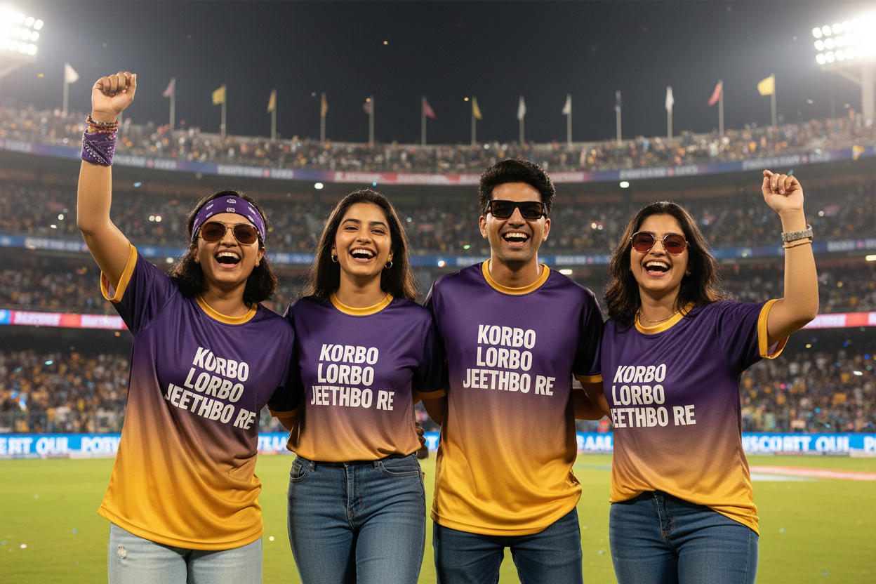 Korbo Lorbo Jeethbo Re – Kolkata Riders Cricket Fan T-Shirt | Personalised