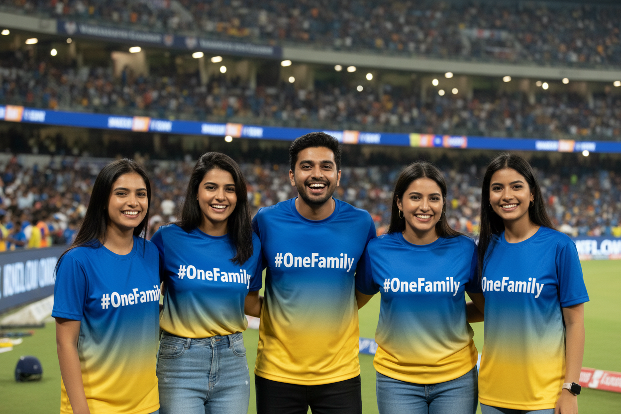 #OneFamily Cricket Fan T-Shirt – Blue Gold Gradient | Personalised