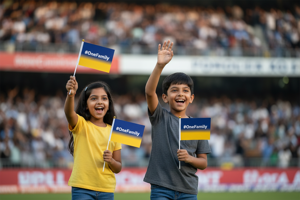 #OneFamily Cheering Flag 9x6 in-| Blue & Gold Cricket Fan Flag