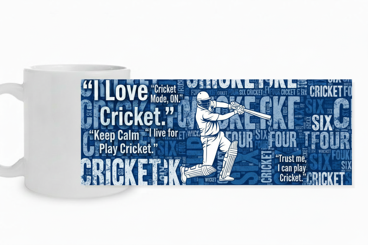 Cricket Quotes Typography Mug - flat layout mockup
