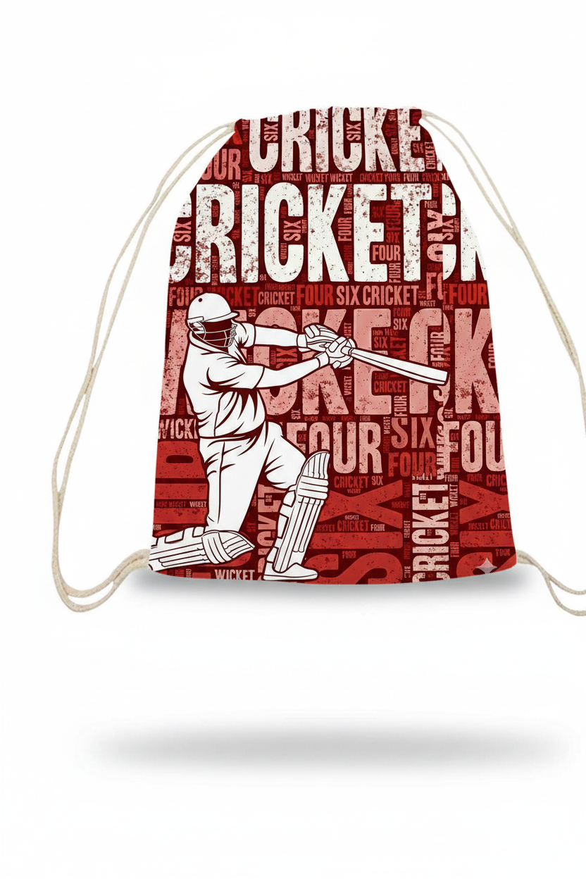 Cricket Typography Drawstring Bag
