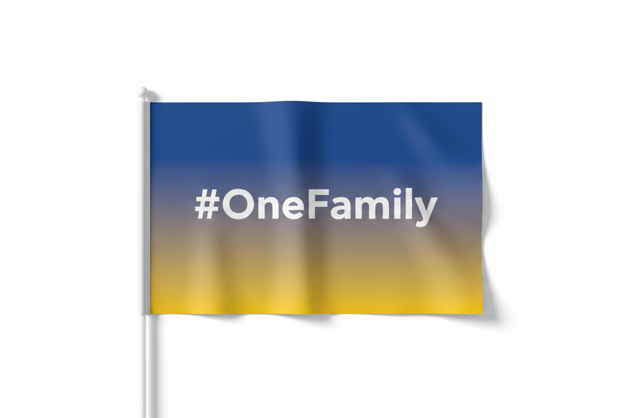 #OneFamily Hand Flag 1.5x1 ft – | Blue & Gold Cricket Fan Flag