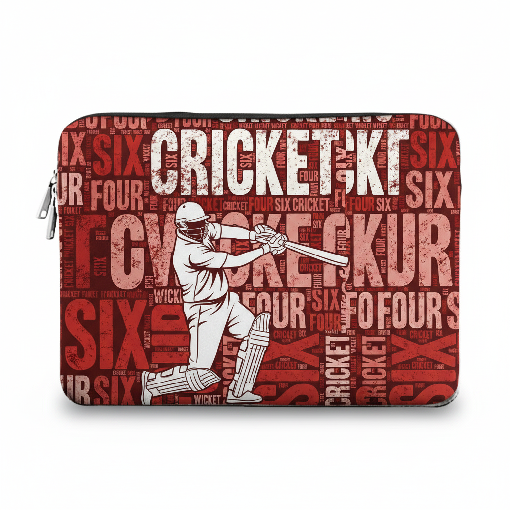 Red Cricket Typography Laptop Sleeve - product flat view
