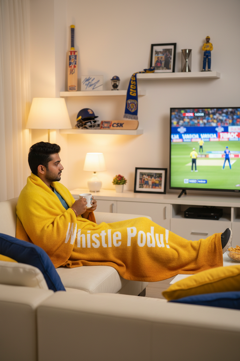 Whistle Podu! Cricket Fan Blanket | Personalised Fleece Blanket