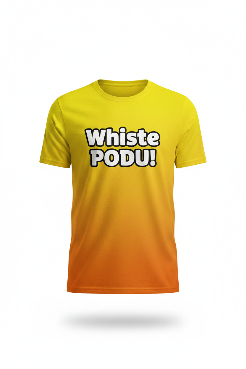 Whiste Podu! CSK Cricket Fan T-Shirt – Yellow Orange Gradient | Personalised