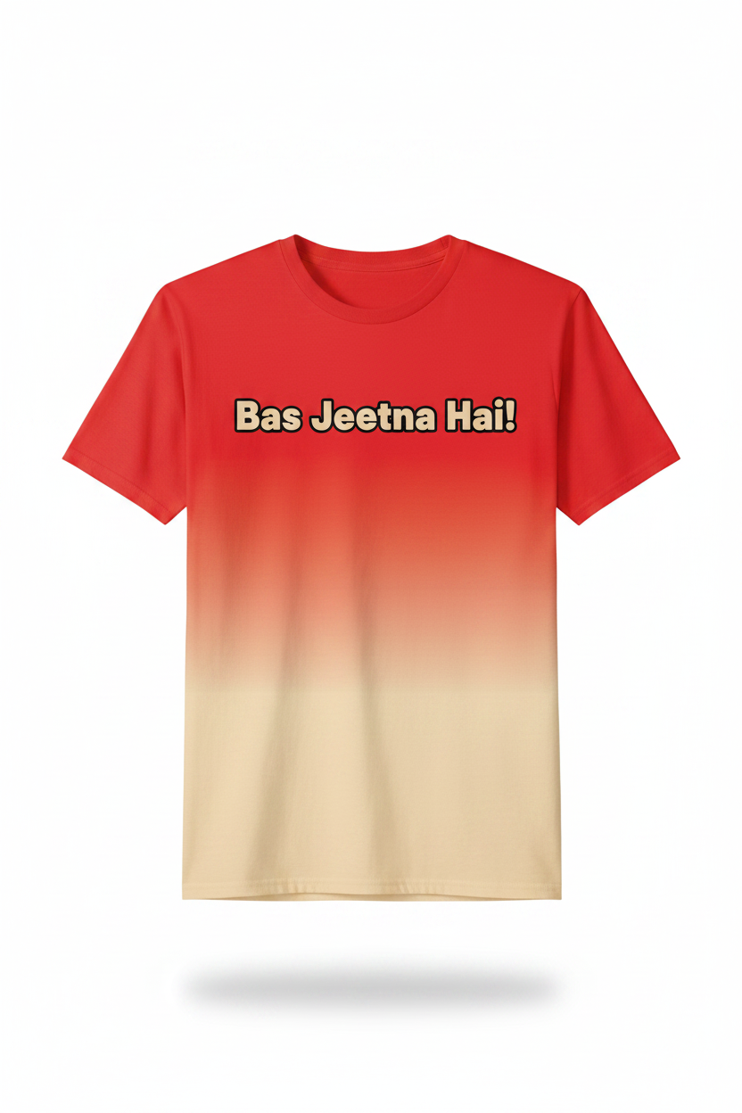 Bas Jeetna Hai! Cricket Fan T-Shirt – Red Cream Gradient | Personalised