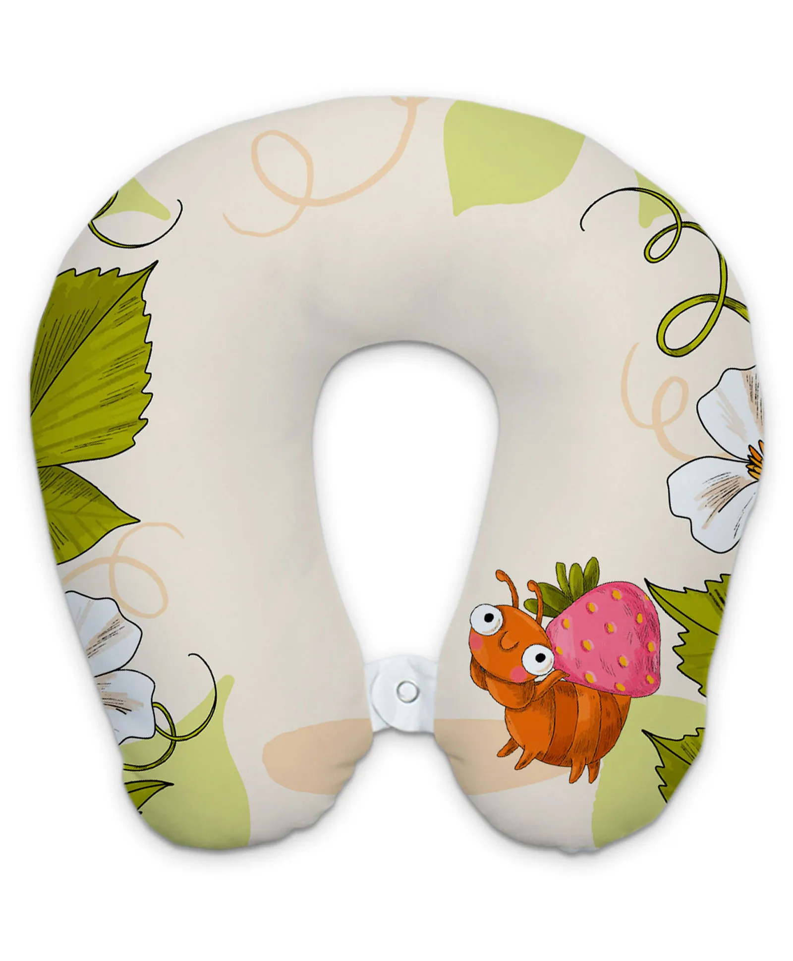 Strawberry Bug Travel Pillow – Garden Cartoon Design