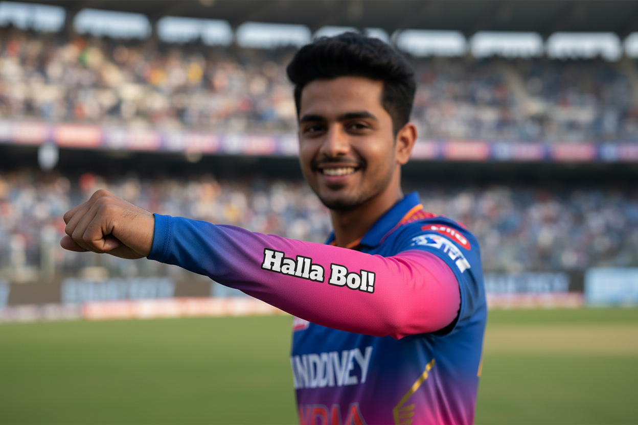 Halla Bol! Royals Cricket Fan Arm Sleeve – Blue Pink Gradient | Personalised