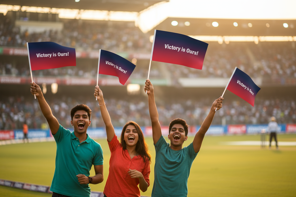 Custom Printed Hand Flag – Victory is Ours! | 1.5 x 1 Feet | Cricket Fan Flag