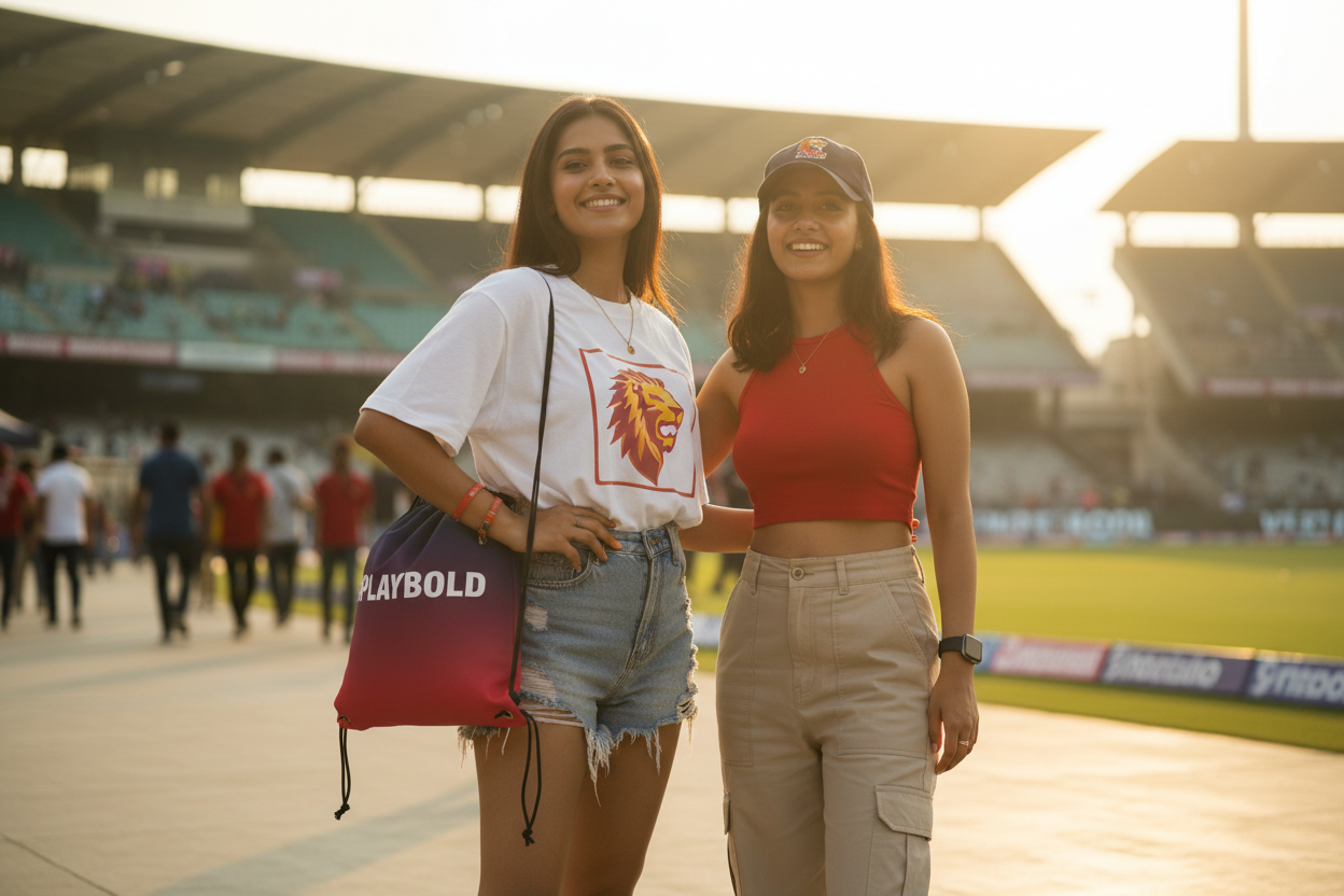 RCB #PLAYBOLD Drawstring Bag - lady fans lifestyle shot