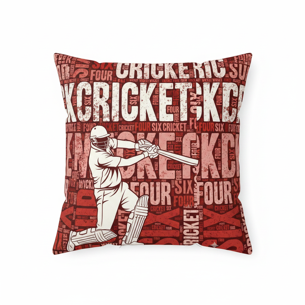 Cricket Typography Cushion - flat lay