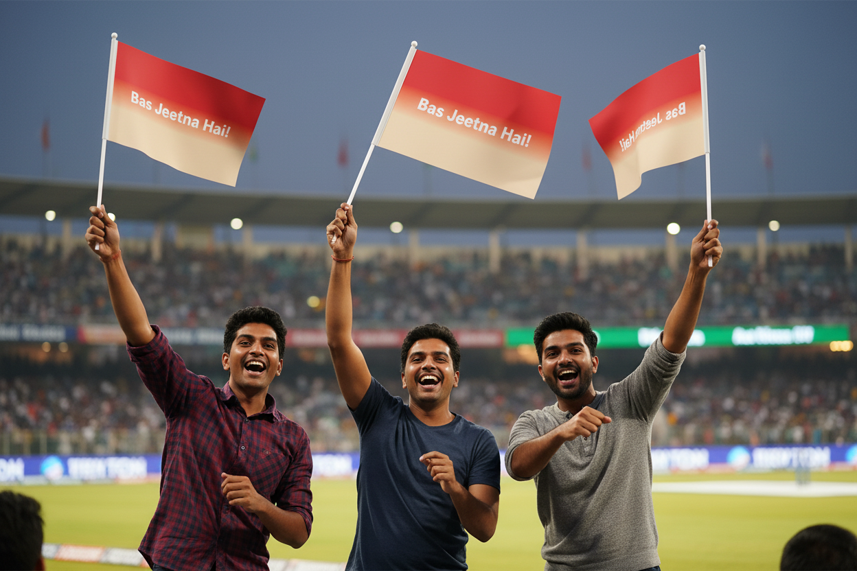 Bas Jeetna Hai! Hand Flag 1.5x1 ft – | Red & Cream Cricket Fan Flag