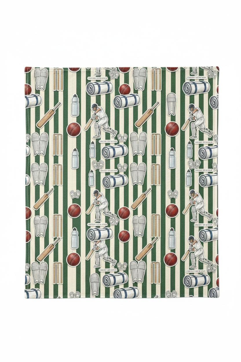 Cricket Kit & Gear Photo Blanket - flat lay portrait