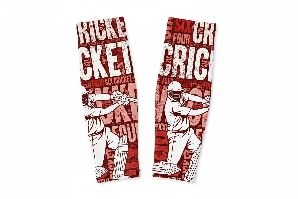 Cricket Typography Arm Sleeves - flat lay