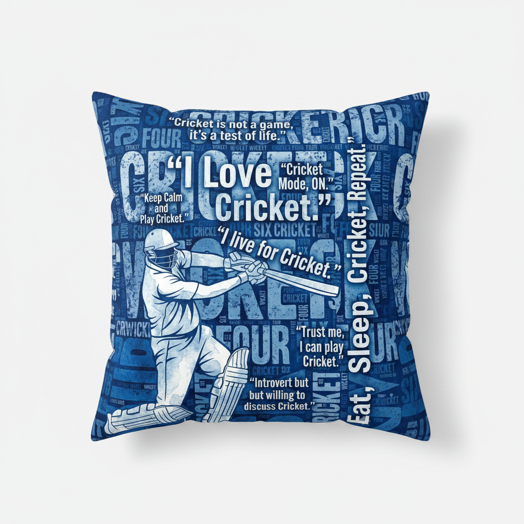 Cricket Quotes Typography Cushion - flat lay
