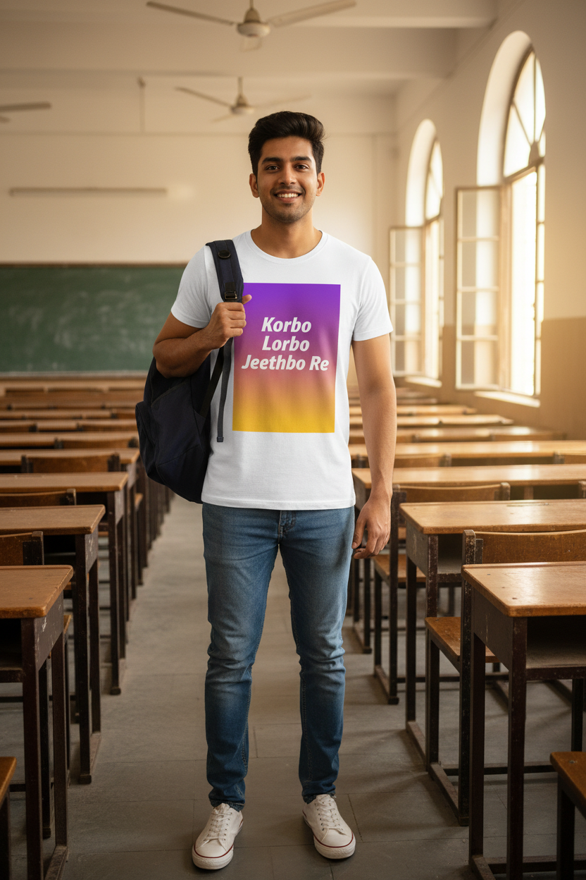Korbo Lorbo Jeethbo Re –  Cricket Fan T-Shirt | A4 Print | Dry Fit & Cotton