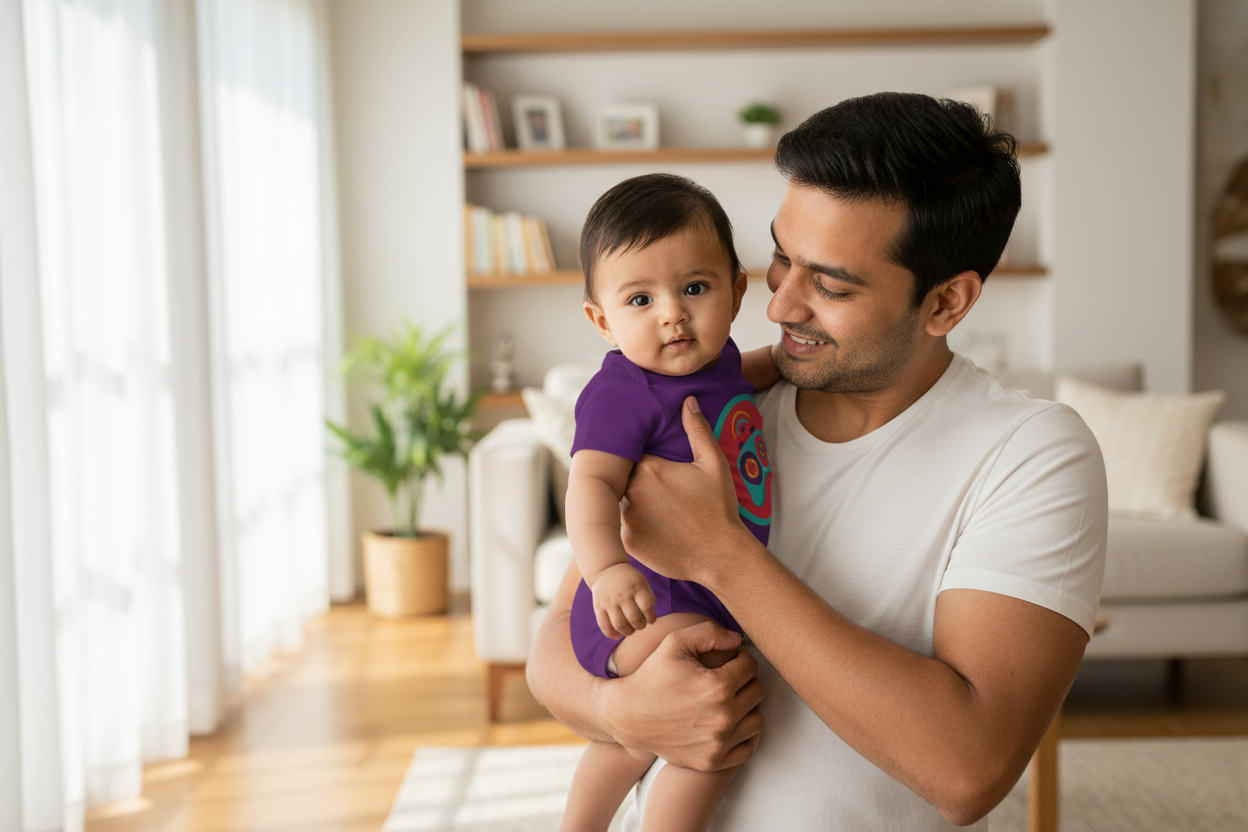 Indian Father with Baby - Game Controller Romper Full View