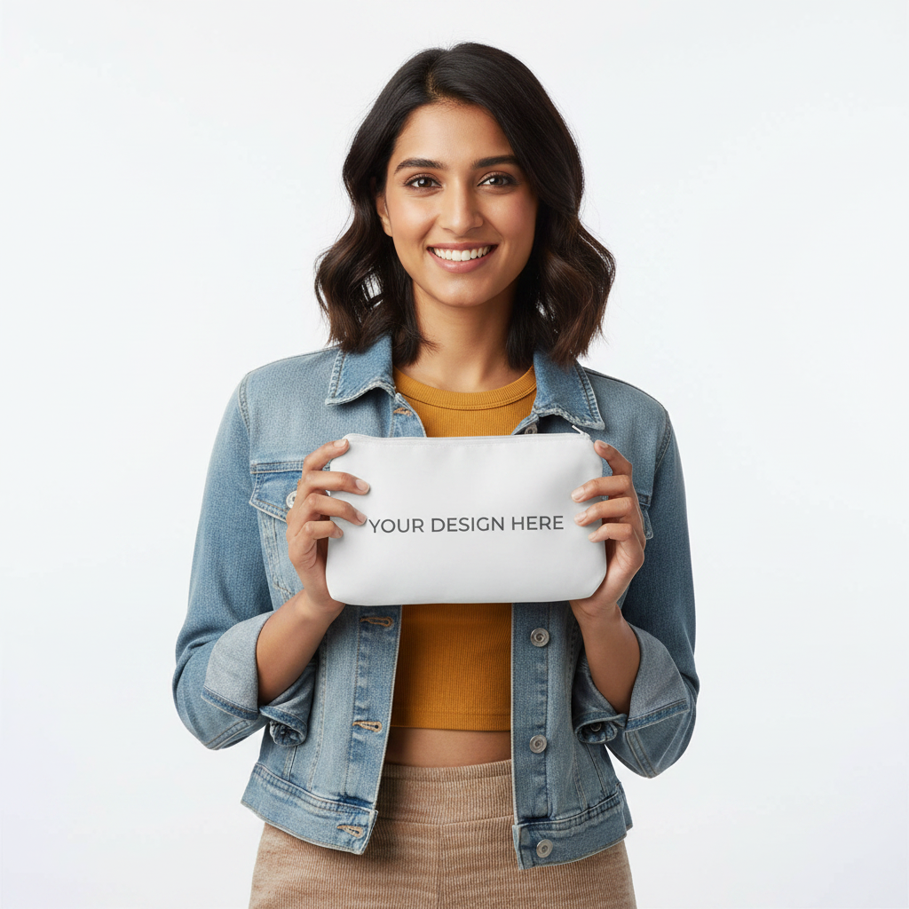 Indian Woman with White Zipper Pouch