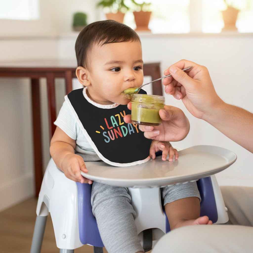 Lazy Sunday Baby Bib | Colourful Typography Print