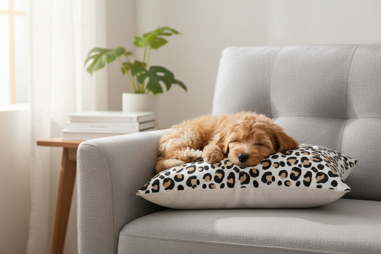 Leopard print pet pillow lifestyle mockup