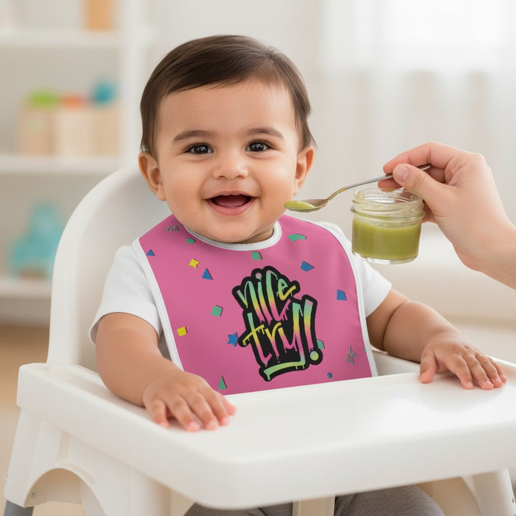 Nice Try Baby Bib | Pink Graffiti Print