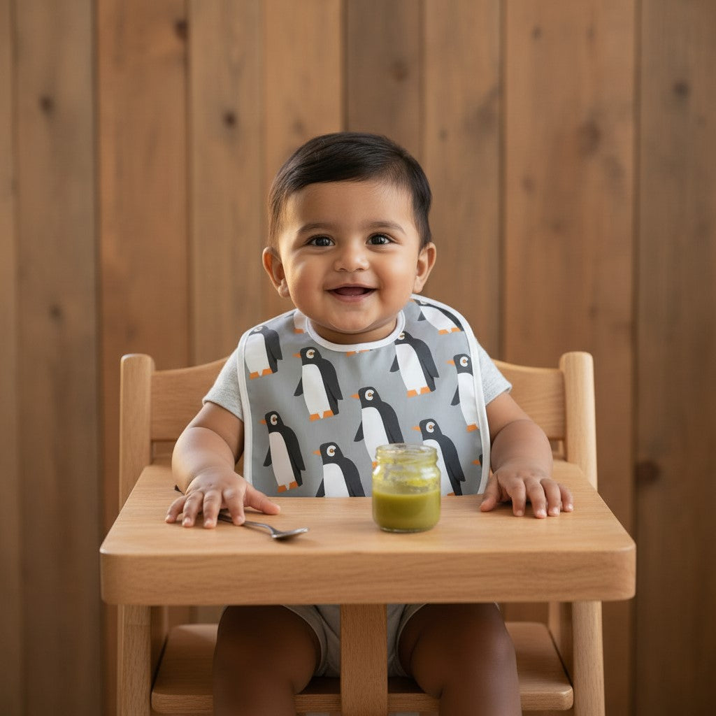 Penguin Party Baby Bib | Grey