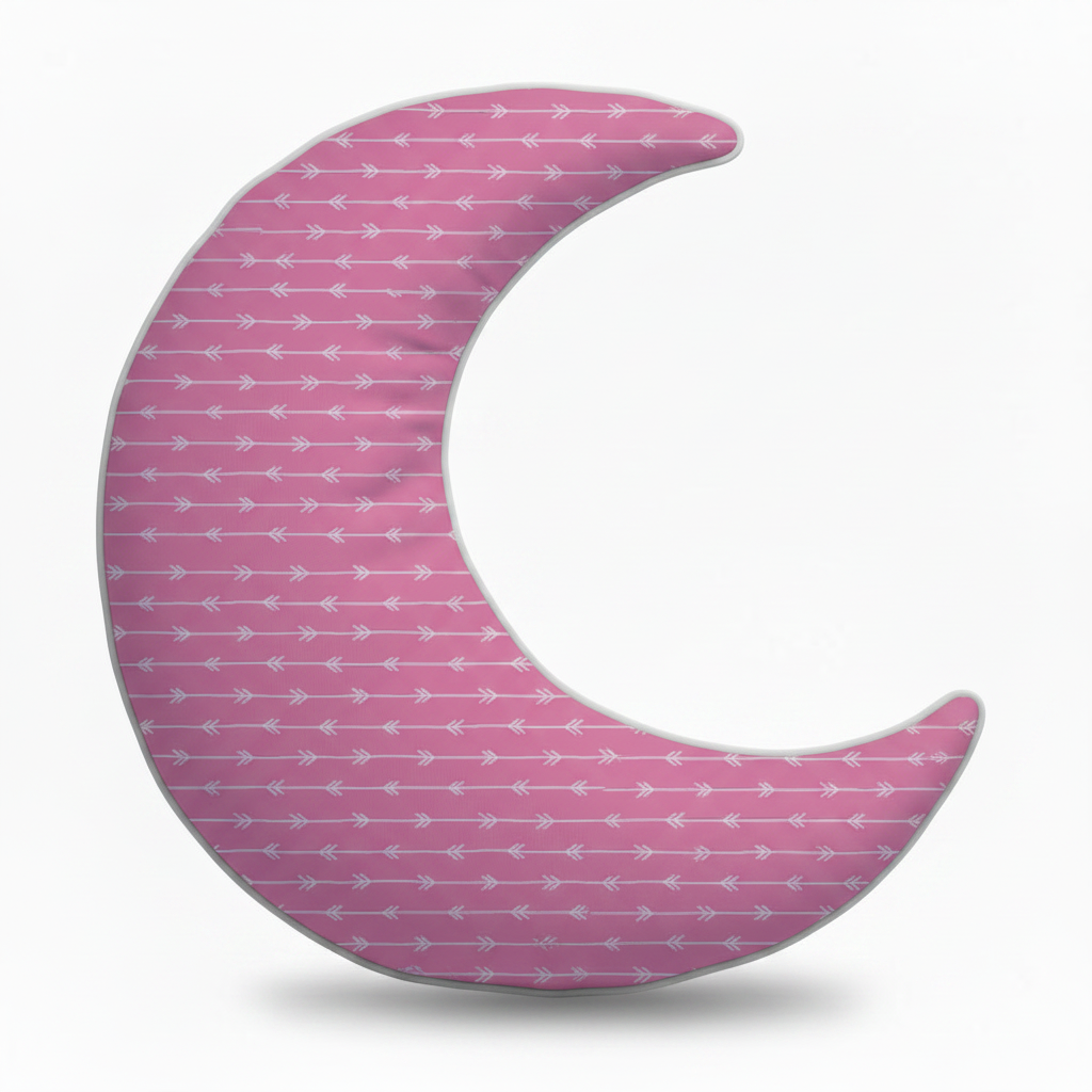 Moon Shaped Cushion - White Arrows Pink Horizontal Stripe Custom Printed Satin With Filler - front view
