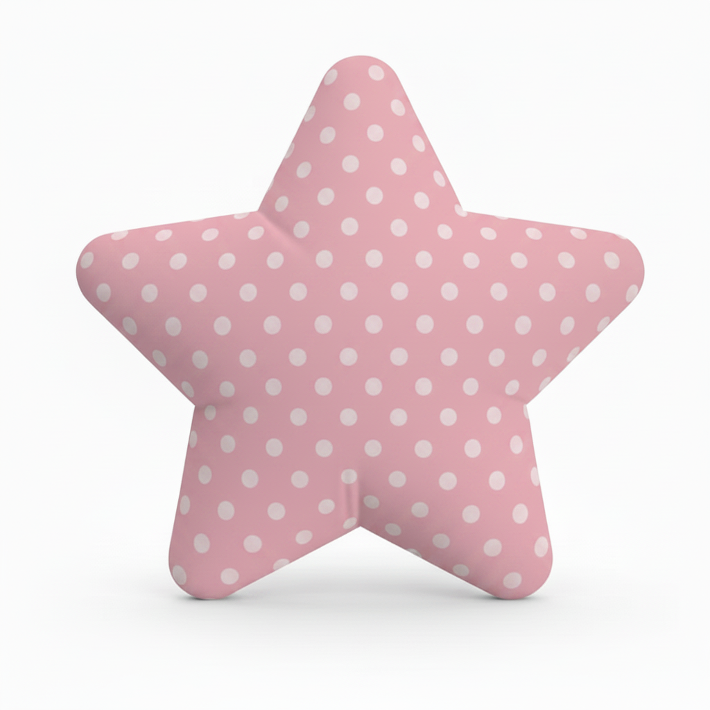 Personalised Star Shaped Cushion - Pink Polka Dot Custom Printed Satin With Filler - front view