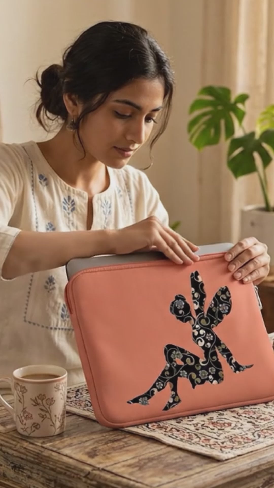 Terracotta Floral Fairy Silhouette Personalised Laptop Sleeve