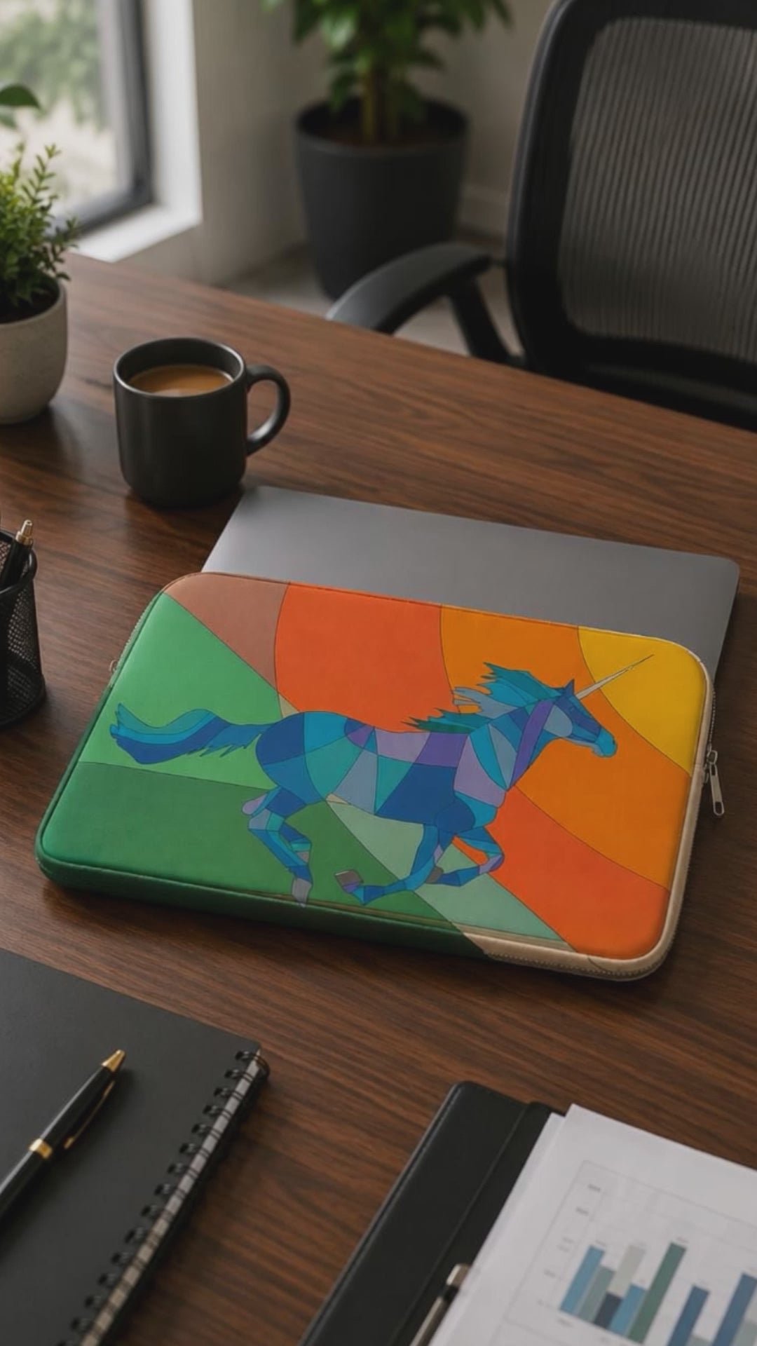 Geometric Blue Unicorn Rainbow Personalised Laptop Sleeve