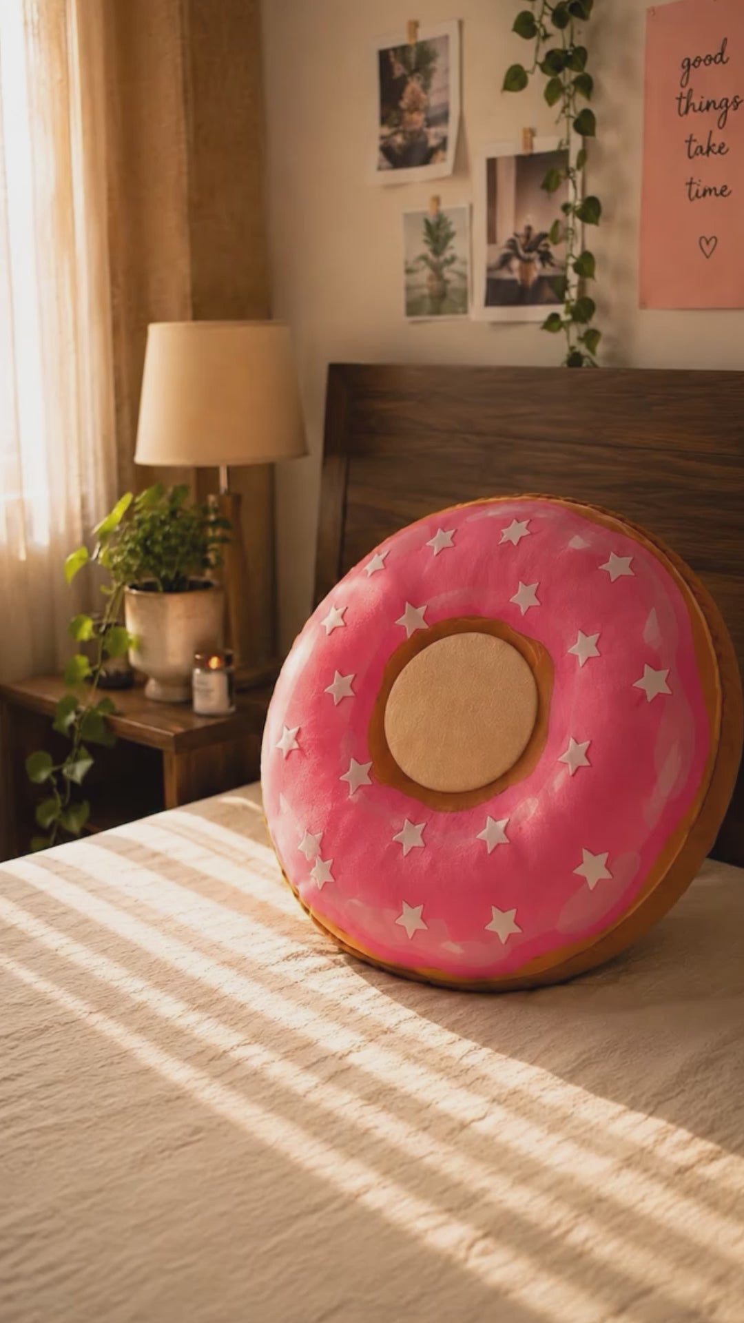 Pink Donut Round Cushion Cover - Sweet Dessert Design
