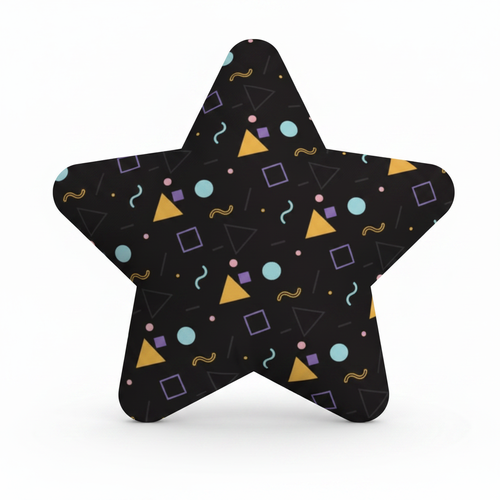 Puffy Star Cushion - Retro 80s Black Design
