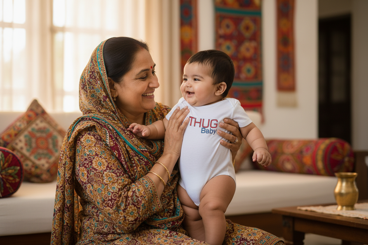 Punjab - Grandmother with THUG Baby Romper