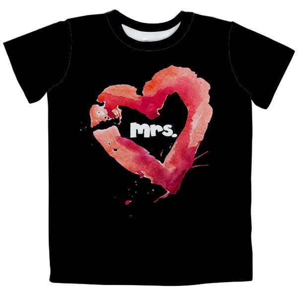 Couple's T-Shirt Set - Mr Mrs Watercolor Heart Pink Black