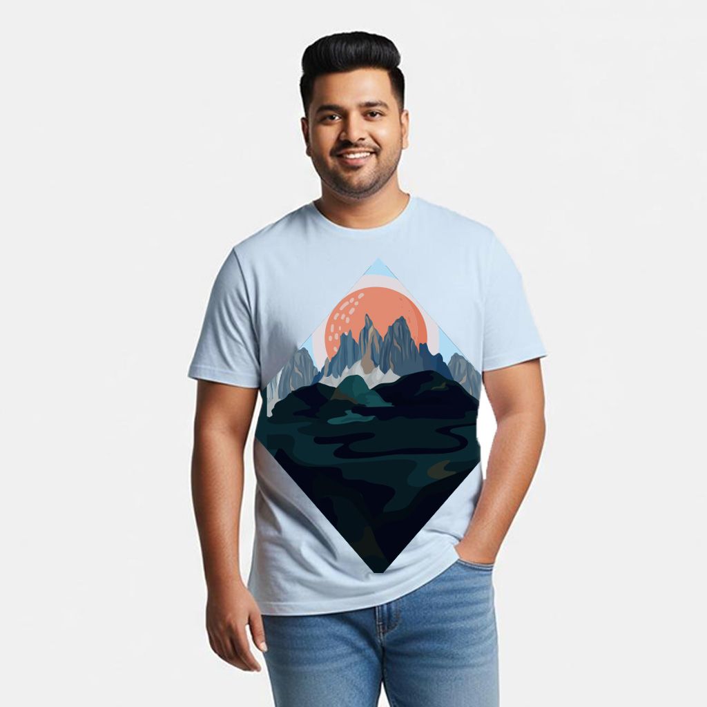 Plus Size T-Shirt - Mountain Sunset Diamond Light Blue