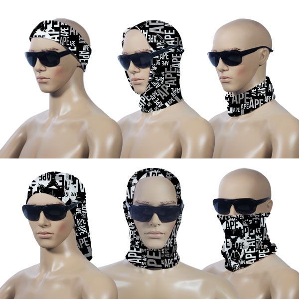 Men's Bandana - Ape Typography Black White Gorilla Face Lycra Headwear