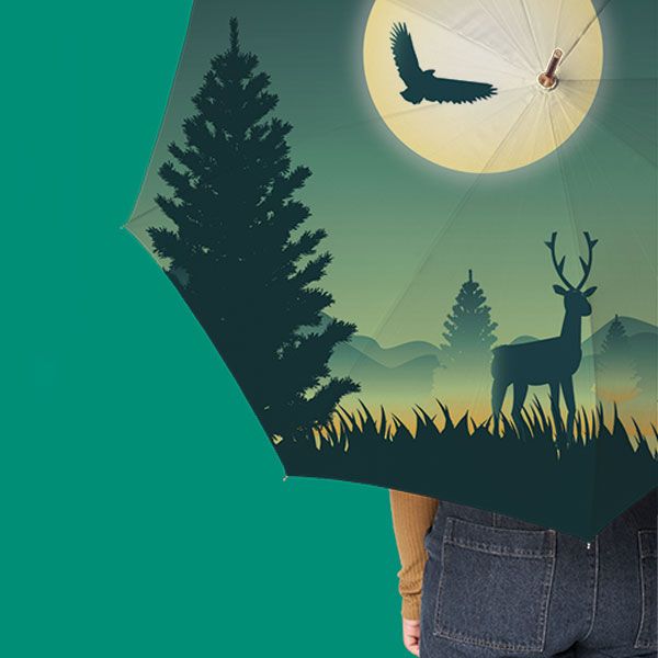 Moonlit Forest Deer & Eagle Silhouette Personalised Umbrella