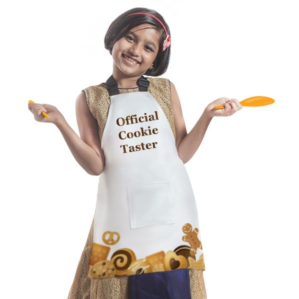Official Cookie Taster Text Printed Personalised Kids Apron in Fabric Material