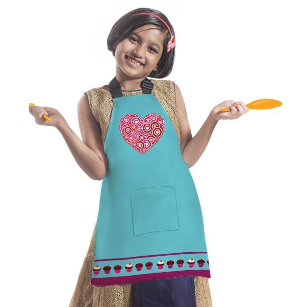 Heart Shape Image Printed Personalised Kids Apron For Boys and Girls