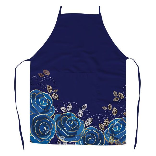 Blue Rose Garden Apron - close-up detail