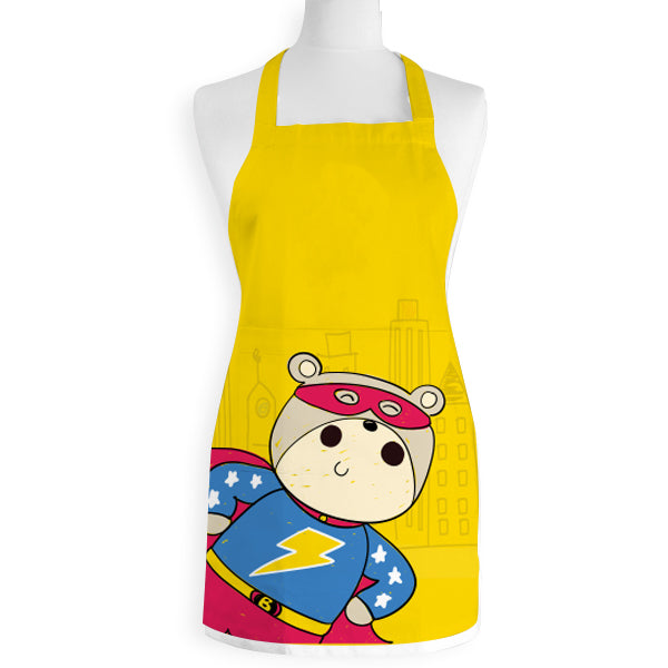 Superhero Bear Personalised Kids Apron , Yellow - folded view