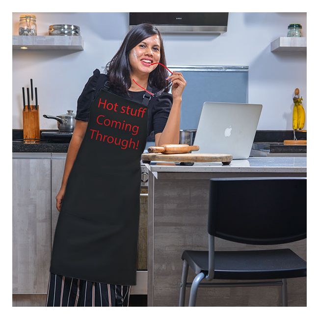Hot Stuff Coming Through Text Printed Customised Full Apron