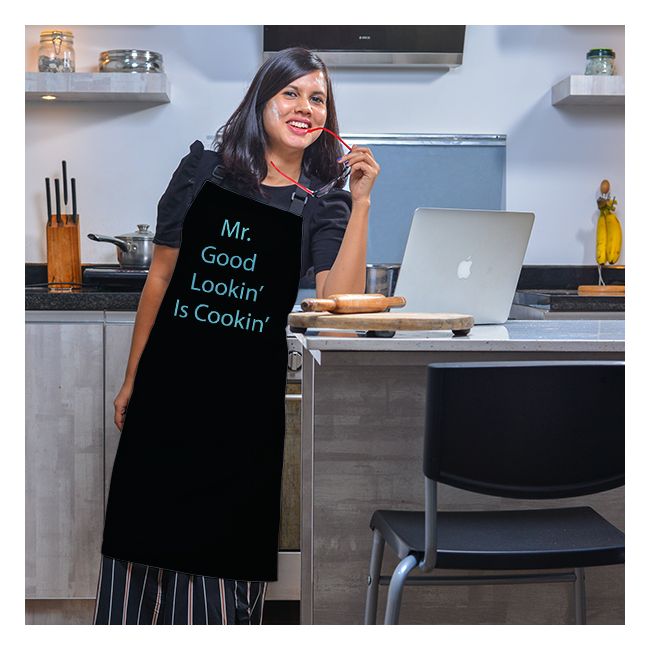 Printed Black Chef and Women Kitchen Apron