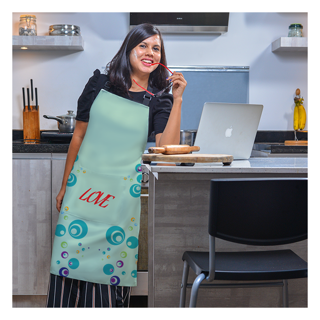 Love Text Printed Full Apron Gift For Her, Gift For Him Design Your Apron Online