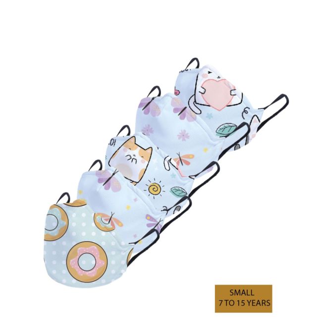 Customised Face Mask Pack of 5 – Kawaii Cats, Donuts & Floral Design