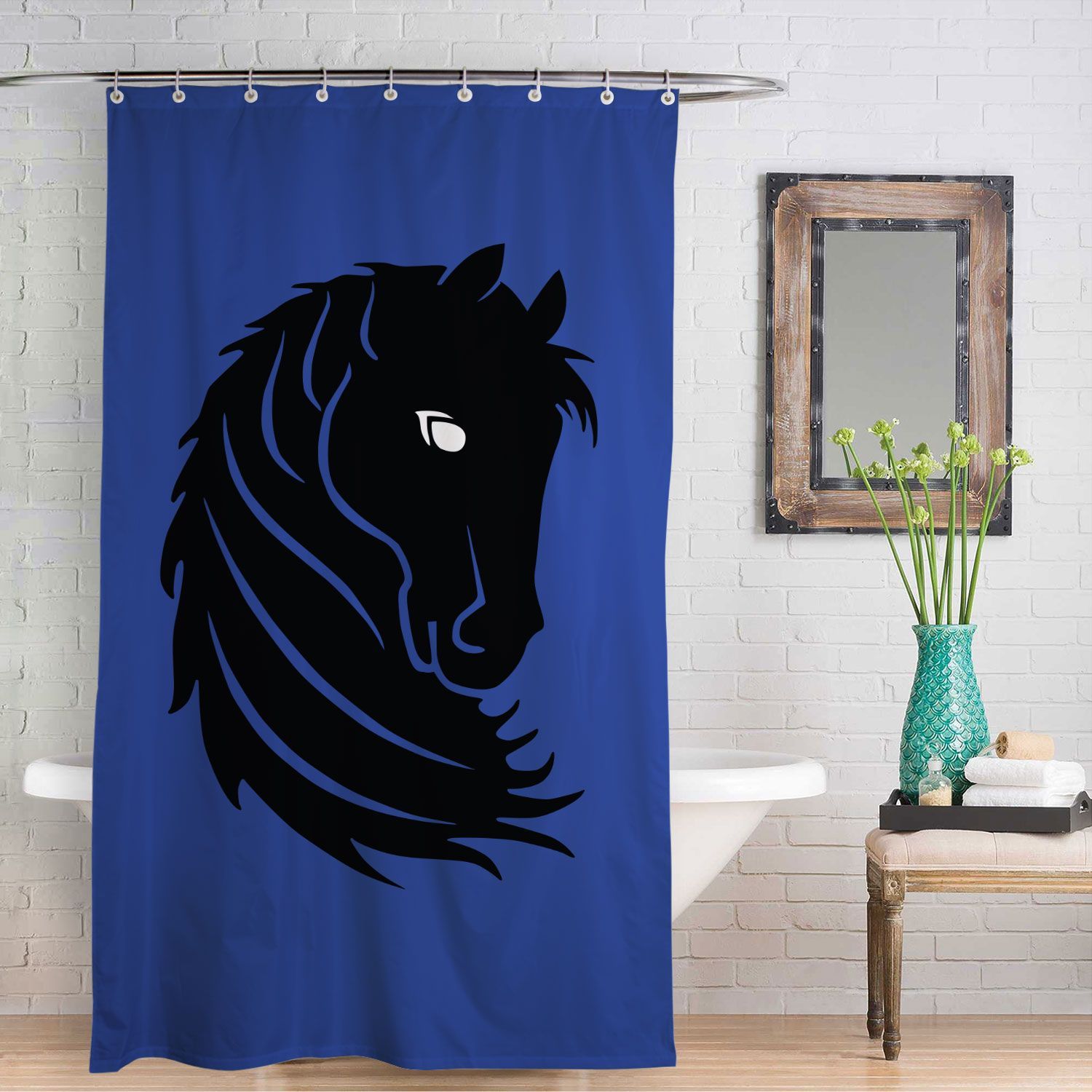 Black Stallion Design Shower Curtain Personalised Gift