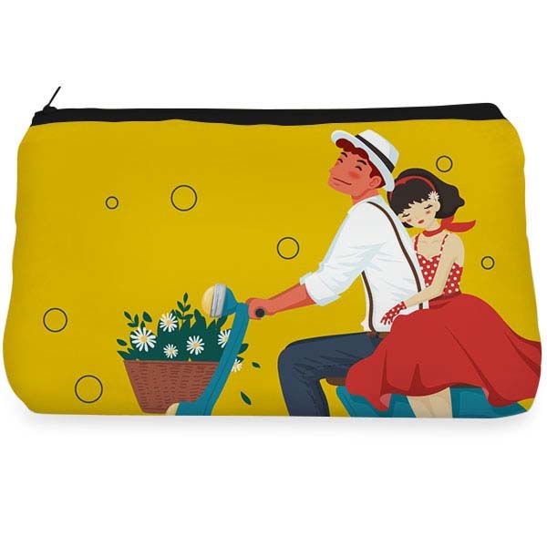 Beige Striped Make up Pouch