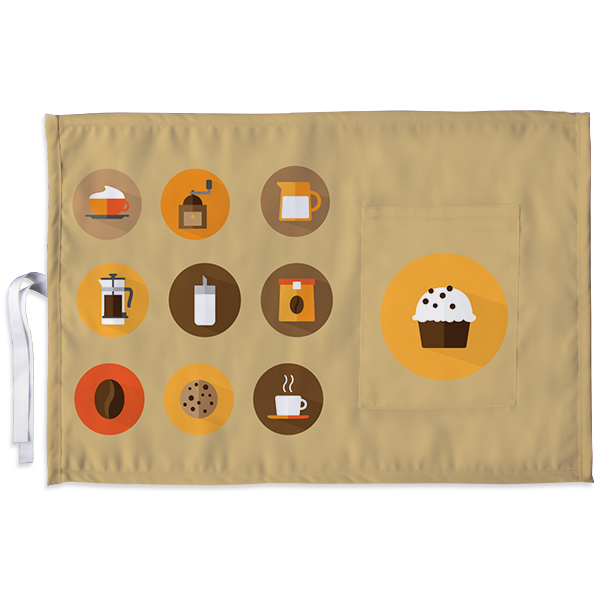 Kids Meal Mat - Coffee Shop Icons Cupcake Beige Satin 46x31cm
