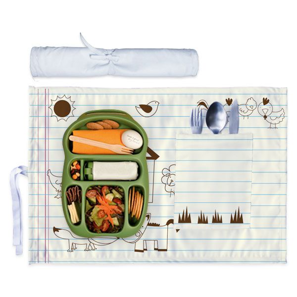 Kids Meal Mat - Farm Animals Barn Notebook Lines Satin 46x31cm